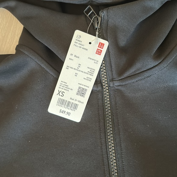 NEW UNIQLO DRY SWEAT FULL ZIP CROPPED HIGH NECK HOODIE BLACK - Picture 3 of 4